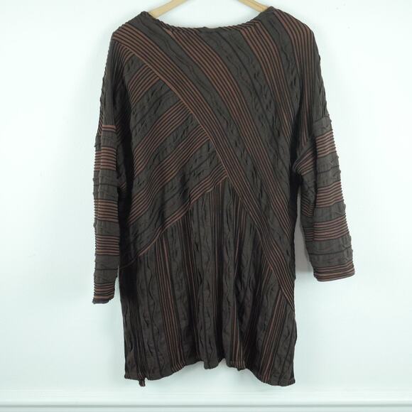 IC Connie K 1X Tunic Top Brown Black Lagenlook Art to Wear Pocket Trapeze Hem - Picture 8 of 8